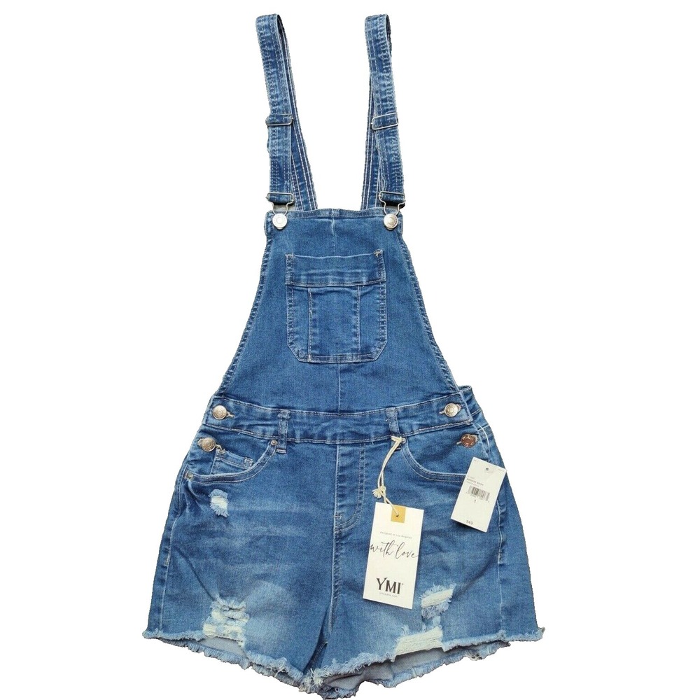 YMI Denim Bib Shortalls Cutoff 2.5" Overall Shorts - Juniors 1/24 NEW